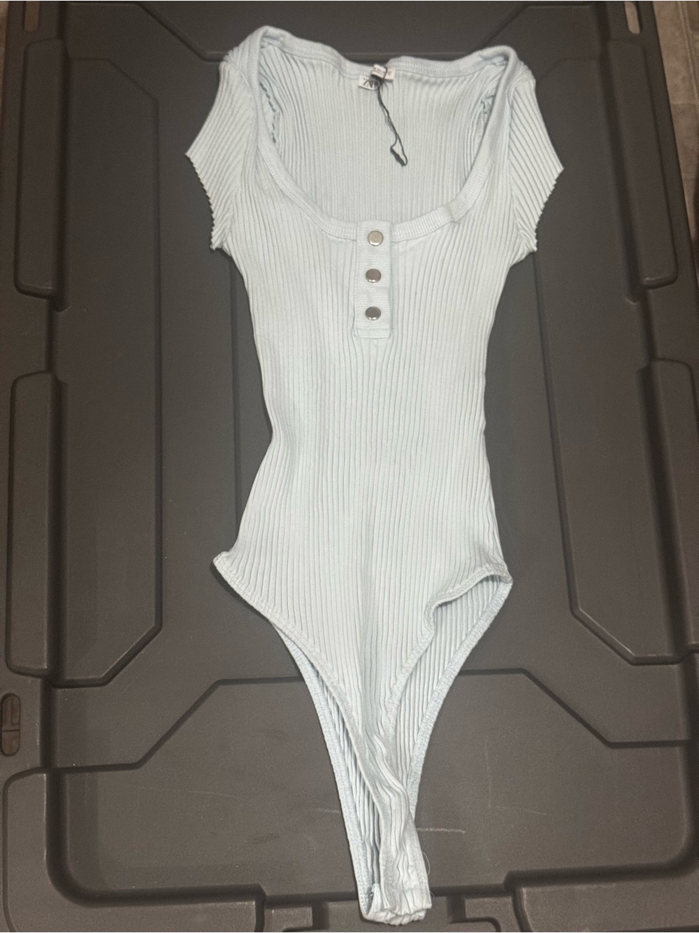 Zara Light Blue Ribbed Henley One-Piece